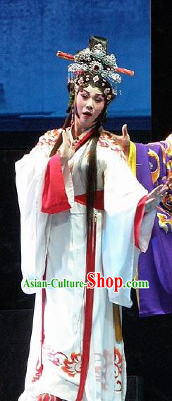 Chinese Cantonese Opera Princess Consort Garment Nan Yue Gong Ci Costumes and Headdress Traditional Guangdong Opera Actress Apparels Hua Tan Jin Di Dress