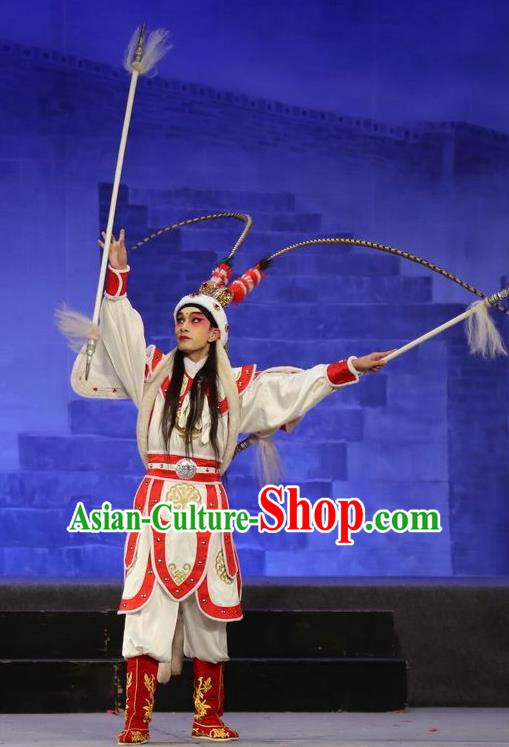 Shuang Qiang Lu Wenlong Chinese Guangdong Opera Wusheng Apparels Costumes and Headwear Traditional Cantonese Opera Martial Male Garment Warrior Clothing