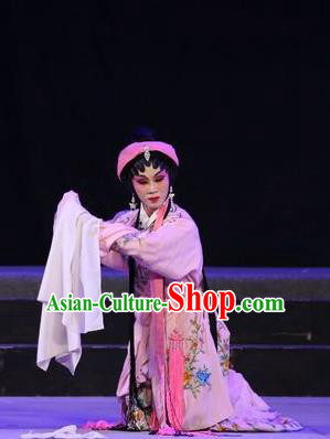 Chinese Cantonese Opera Distress Maiden Garment Shuang Qiang Lu Wenlong Costumes and Headdress Traditional Guangdong Opera Actress Apparels Young Female Dress