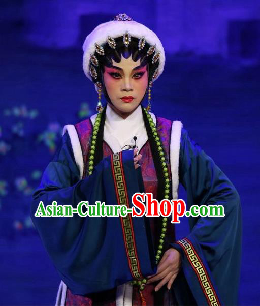Chinese Cantonese Opera Mistress Garment Shuang Qiang Lu Wenlong Costumes and Headdress Traditional Guangdong Opera Actress Apparels Dame Dress