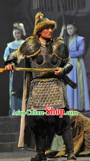 Chinese Traditional Northern Wei Dynasty General Apparels Costumes Historical Drama Bei Wei Feng Yang Ancient Shogun Garment Armor Clothing and Headwear