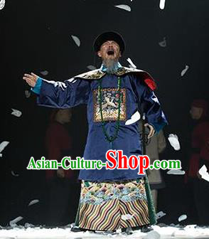 Chinese Traditional Qing Dynasty Minister Chen Tingjing Apparels Costumes Historical Drama Da Qing Xiang Guo Ancient Chancellor Garment Elderly Male Clothing and Headwear