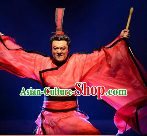 Chinese Traditional Spring and Autumn Period Scholar Apparels Costumes Historical Drama Confucius Said Ancient Gifted Youth Garment Red Clothing and Headwear