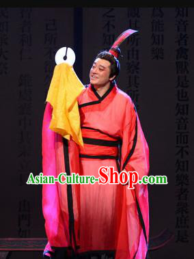 Chinese Traditional Spring and Autumn Period Scholar Apparels Costumes Historical Drama Confucius Said Ancient Gifted Youth Garment Red Clothing and Headwear