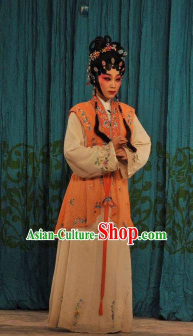 Chinese Cantonese Opera Young Lady Garment Lou Tai Hui Costumes and Headdress Traditional Guangdong Opera Xiaodan Apparels Maidservant Dress