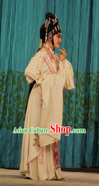 Chinese Cantonese Opera Hua Tan Zhu Yingtai Garment Lou Tai Hui Costumes and Headdress Traditional Guangdong Opera Young Beauty Apparels Rich Female Dress