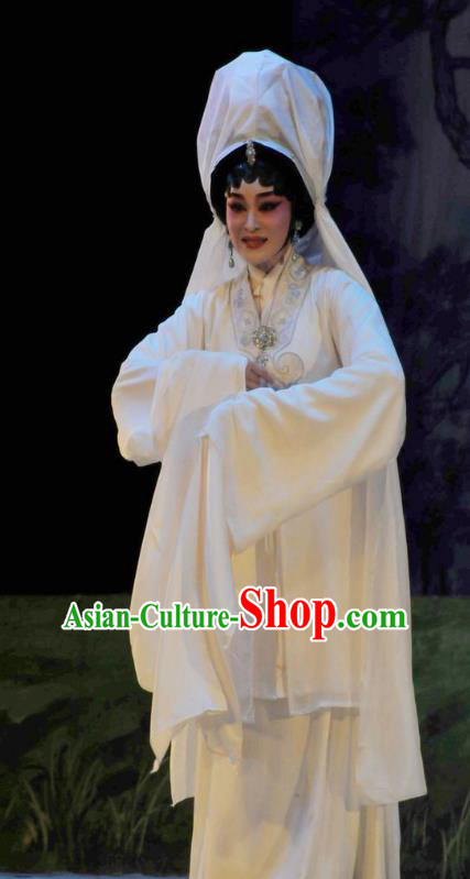 Chinese Cantonese Opera Actress Zhu Yingtai Garment Lou Tai Hui Costumes and Headdress Traditional Guangdong Opera Young Female Apparels Distress Maiden Dress