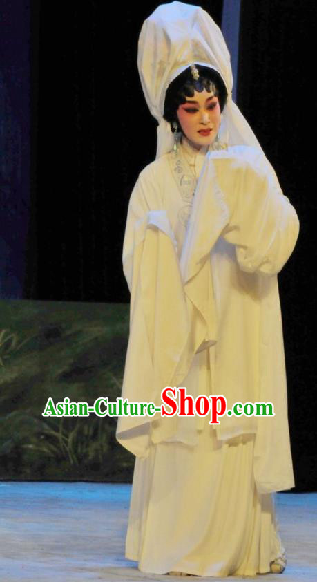 Chinese Cantonese Opera Actress Zhu Yingtai Garment Lou Tai Hui Costumes and Headdress Traditional Guangdong Opera Young Female Apparels Distress Maiden Dress