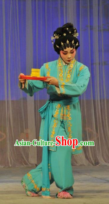 Chinese Cantonese Opera Maidservant Garment Lou Tai Hui Costumes and Headdress Traditional Guangdong Opera Xiaodan Apparels Young Lady Dress