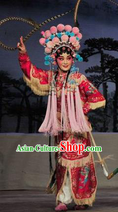 Chinese Cantonese Opera Wudan Garment Fan Lihua Return Tang Costumes and Headdress Traditional Guangdong Opera Tao Ma Tan Apparels Female General Red Dress