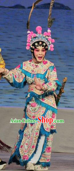 Chinese Cantonese Opera Martial Female Garment Fan Lihua Return Tang Costumes and Headdress Traditional Guangdong Opera Tao Ma Tan Apparels Armor Dress
