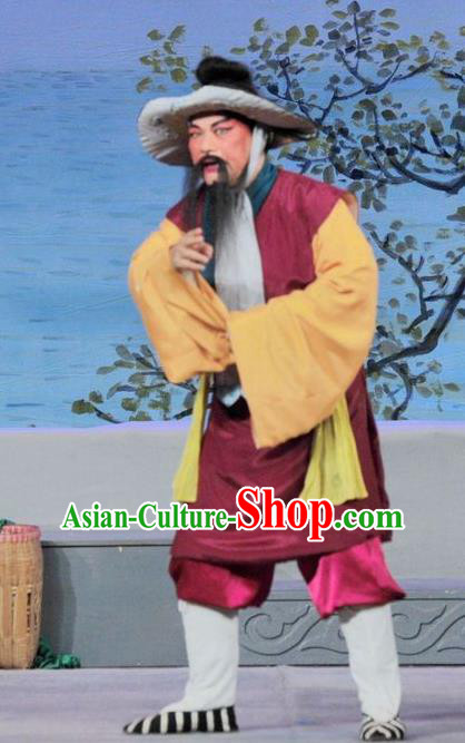 Luo Shui Qing Meng Chinese Guangdong Opera Elderly Male Apparels Costumes and Headwear Traditional Cantonese Opera Fisher Garment Boatman Clothing