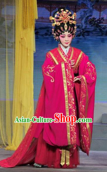 Chinese Cantonese Opera Queen Zhen Yuchan Garment Luo Shui Qing Meng Costumes and Headdress Traditional Guangdong Opera HuaTan Apparels Imperial Consort Dress