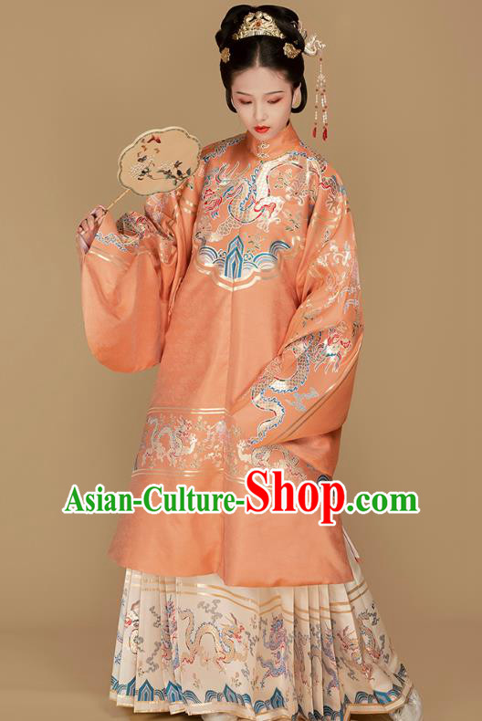 Chinese Traditional Ming Dynasty Countess Hanfu Dress Apparels Ancient Noble Female Historical Costumes Brocade Blouse and Skirt Full Set