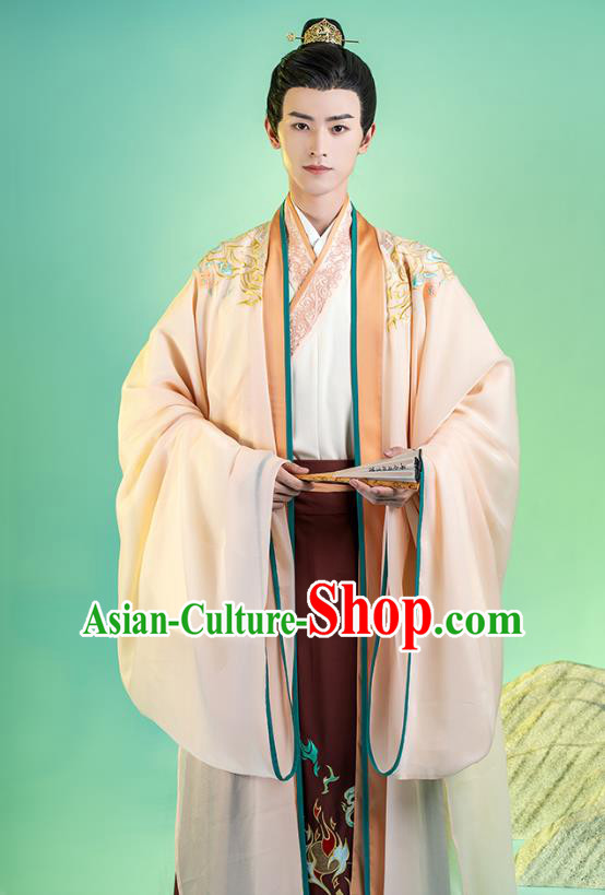 Asian Chinese Traditional Song Dynasty Nobility Childe Hanfu Apparels Ancient Prince Historical Costumes Cape Blouse and Skirt Full Set for Men
