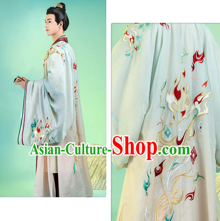 Asian Chinese Traditional Song Dynasty Royal Prince Hanfu Apparels Ancient Nobility Childe Historical Costumes Embroidered Cape Shirt and Skirt Complete Set for Men