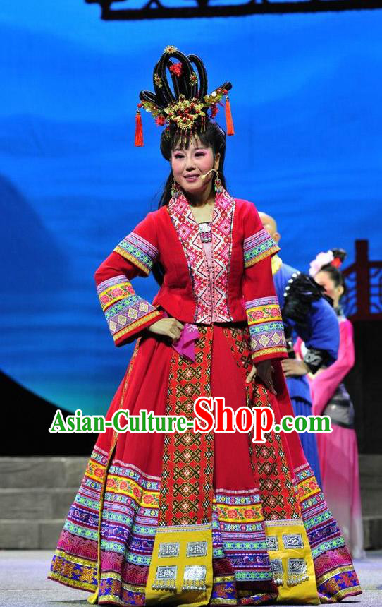 Chinese Historical Drama Lv Zhu Nv Chuan Qi Ancient Ethnic Girl Garment Costumes Traditional Young Lady Red Dress Apparels and Headdress