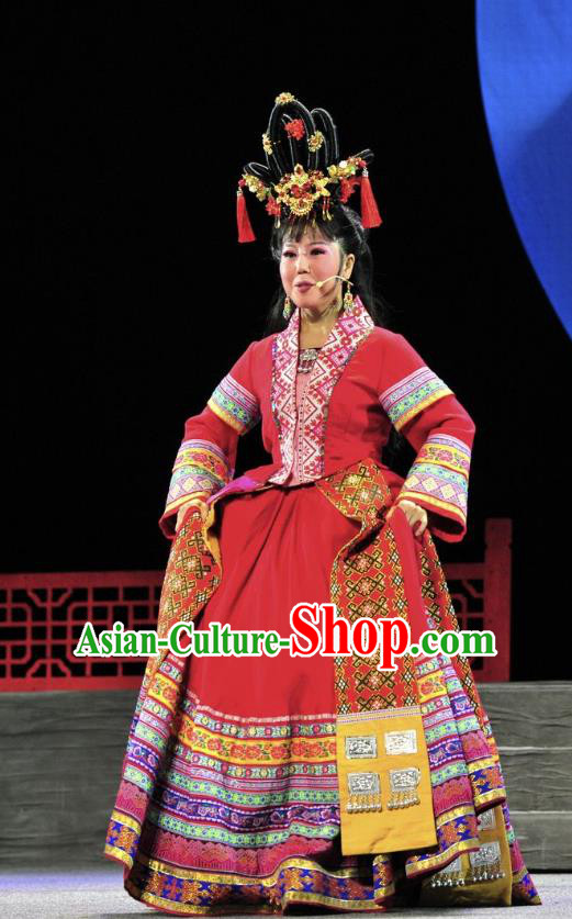 Chinese Historical Drama Lv Zhu Nv Chuan Qi Ancient Ethnic Girl Garment Costumes Traditional Young Lady Red Dress Apparels and Headdress