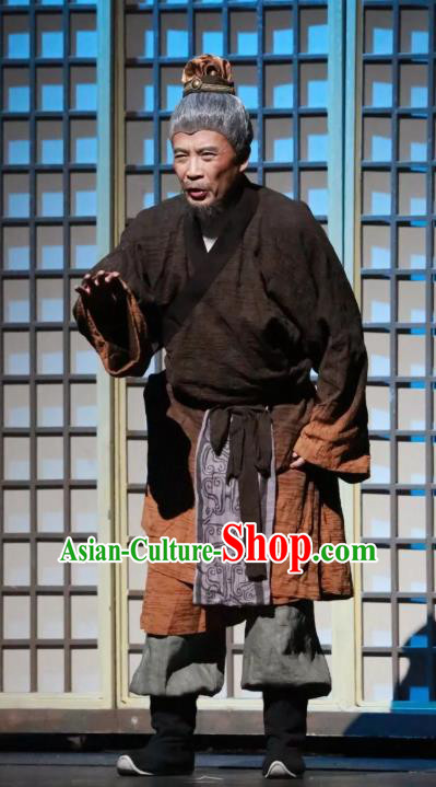 Chinese Traditional Stage Performance Historical Drama Da Song Yu Shi Apparels Costumes Ancient Elderly Servant Garment Song Dynasty Old Male Clothing and Headwear