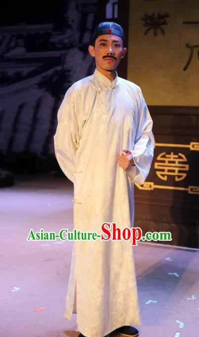 Chinese Traditional Qing Dynasty Merchant Xu Lingxiang Clothing Stage Performance Historical Drama Autumn Begins Apparels Costumes Ancient Shopkeeper Garment and Headwear