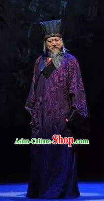 Chinese Traditional Han Dynasty Elderly Male Clothing Stage Performance Historical Drama Sima Qian Apparels Costumes Ancient Historian Garment and Headwear