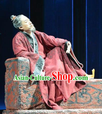 Chinese Traditional Han Dynasty Official Clothing Stage Performance Historical Drama Sima Qian Apparels Elderly Male Costumes Ancient Historian Garment and Headwear