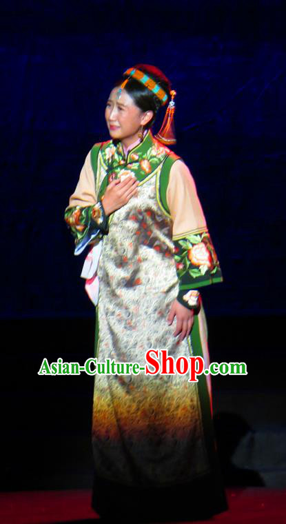 Chinese Historical Drama Yinzhan Naxi Ancient Mongolian Woman Garment Costumes Traditional Stage Show Dress Qing Dynasty Young Female Apparels and Headpieces