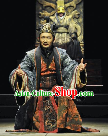 Chinese Traditional Qin Dynasty Chancellor Clothing Stage Performance Historical Drama Fu Sheng Apparels Costumes Ancient Prime Minister Li Si Garment and Headwear