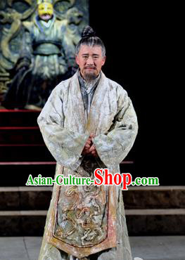 Chinese Traditional Qin Dynasty Scholar Clothing Stage Performance Historical Drama Fu Sheng Apparels Costumes Ancient Confucianist Garment and Headwear