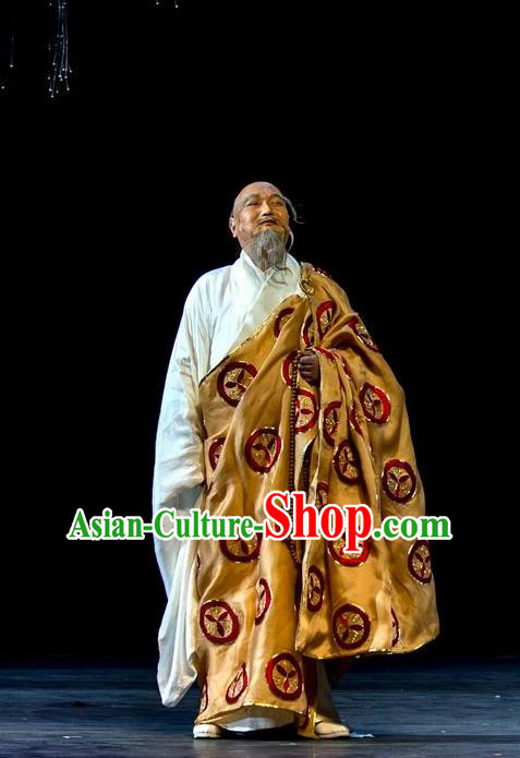 Chinese Traditional Qing Dynasty Monk Clothing Stage Performance Historical Drama Yang Renshan Apparels Costumes Ancient Abbot Cassock Garment and Headwear