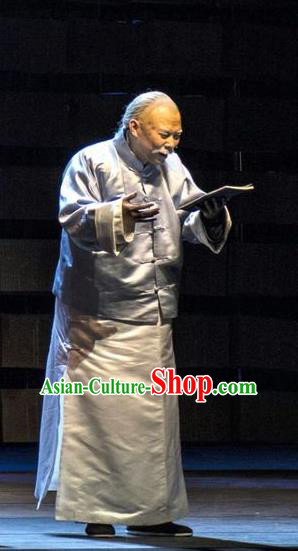 Chinese Traditional Qing Dynasty Buddhist Clothing Stage Performance Historical Drama Yang Renshan Apparels Costumes Ancient Elderly Scholar Garment and Headwear