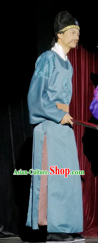 Chinese Traditional Ming Dynasty Scholar Ma Shiying Clothing Stage Performance Historical Drama Peach Blossom Fan Apparels Costumes Ancient Retainer Garment and Headwear