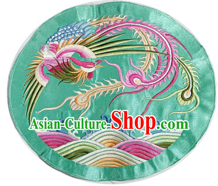 Chinese Traditional Embroidered Phoenix Green Round Patch Decoration Embroidery Applique Craft Embroidered Accessories