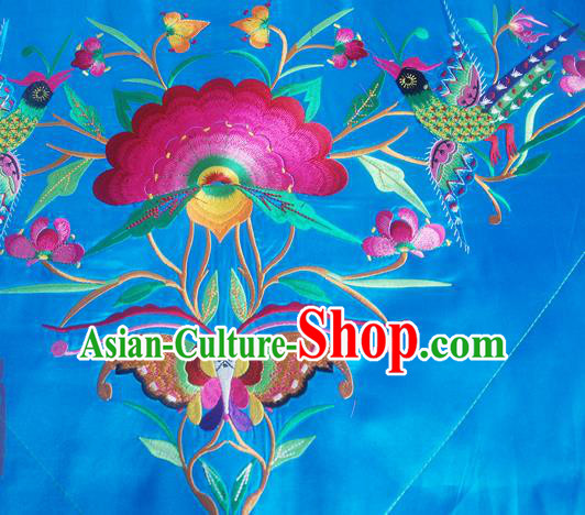 Chinese Traditional Ethnic Embroidered Butterfly Flower Blue Patch Decoration Embroidery Applique Craft Embroidered Triangle Accessories