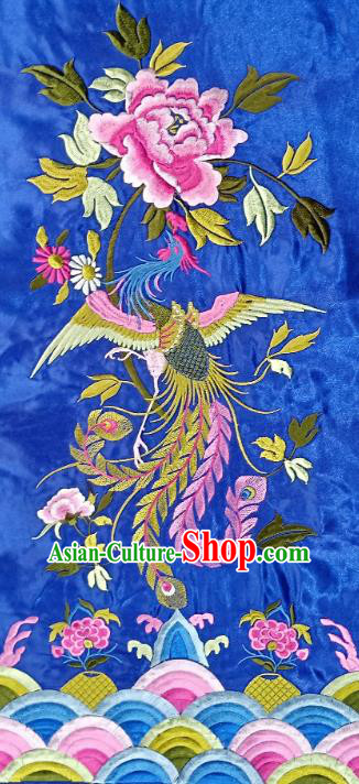 Chinese Traditional Embroidered Phoenix Peony Royalblue Patch Decoration Embroidery Applique Craft Embroidered Dress Accessories