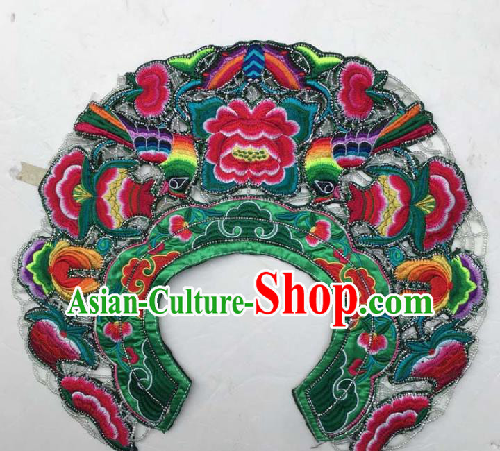 Chinese Traditional Embroidered Flowers Green Patch Decoration Embroidery Applique Craft Embroidered Collar Accessories