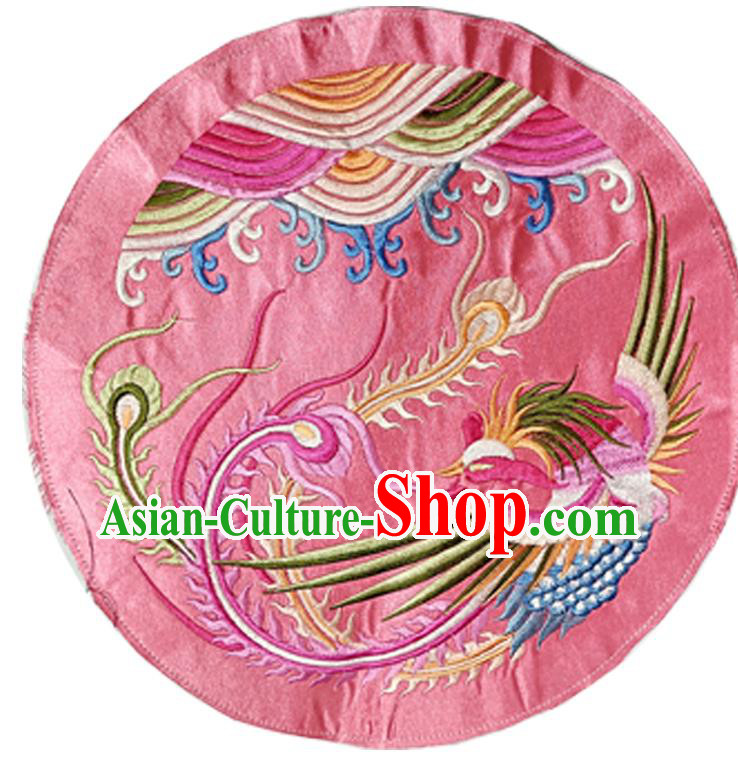 Chinese Traditional Embroidered Phoenix Pink Round Patch Decoration Embroidery Applique Craft Embroidered Accessories