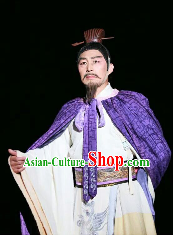 Chinese Traditional Three Kingdoms Period Lord Liu Bei Clothing Stage Performance Historical Drama The Legend of Zhuge Liang Apparels Costumes Ancient Duke Garment and Headwear