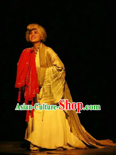 Chinese Historical Drama The Legend of Zhuge Liang Ancient Dame Garment Costumes Traditional Stage Show Dress Three Kingdoms Period Elderly Female Apparels and Headpieces