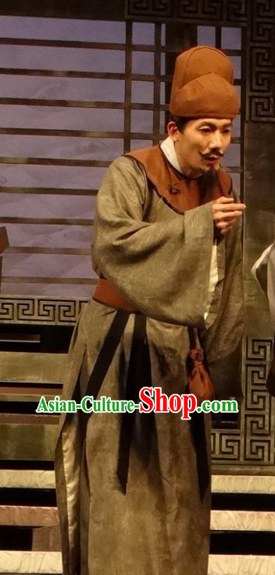 Chinese Traditional Song Dynasty Civilian Male Clothing Stage Performance Historical Drama Han Wengong Apparels Costumes Ancient Businessman Garment and Headwear