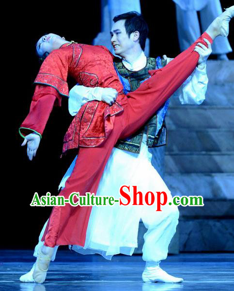 Chinese Dance Drama The Clay Figurine Village Girl Xiu Er Garment Costumes Traditional Stage Show Dress Young Female Red Apparels and Headpieces
