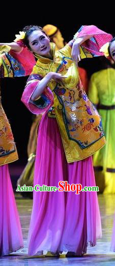 Chinese Dance Drama The Clay Figurine Garment Costumes Traditional Stage Show Classical Dance Dress Fan Dance Apparels and Headpieces
