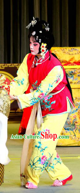 Chinese Sichuan Opera Highlights Xiaodan Garment Costumes and Headdress He Gong Huan Qing Traditional Peking Opera Servant Girl Dress Apparels