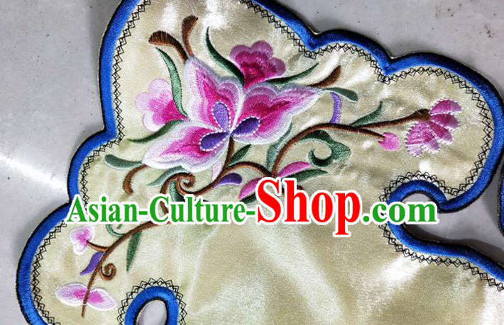 Chinese Traditional Embroidered Flowers Pattern Yellow Patch Embroidery Craft Qing Dynasty Embroidered Shoulder Accessories