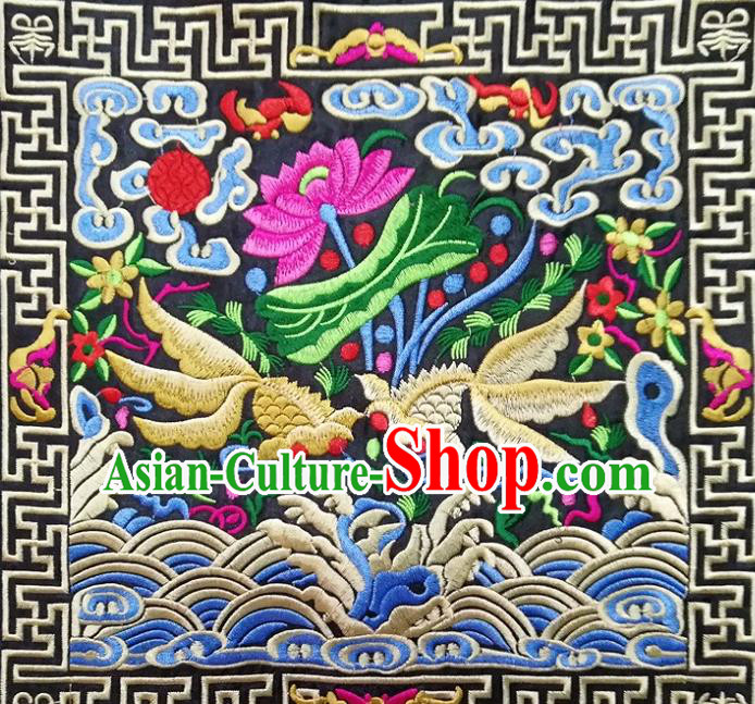 Chinese Traditional Embroidered Goldfish Lotus Black Cloth Decoration Embroidery Craft Embroidered Accessories