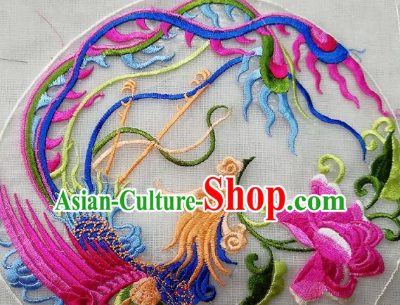 Chinese Traditional Embroidered Phoenix Peony Patch Cloth Decoration Embroidery Craft Embroidered Accessories