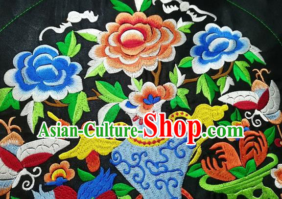 Chinese Traditional Embroidered Flowers Vase Patch Cloth Decoration Embroidery Craft Embroidered Accessories