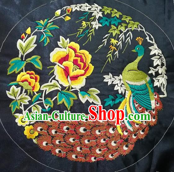 Chinese Traditional Embroidered Peacock Peony Pattern Cloth Patch Decoration Embroidery Craft Embroidered Accessories