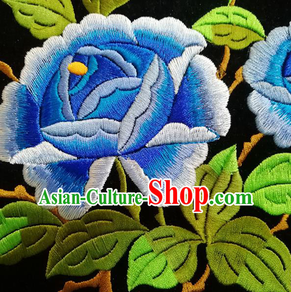 Chinese Traditional Embroidered Blue Peony Butterfly Pattern Cloth Patch Decoration Embroidery Craft Embroidered Accessories