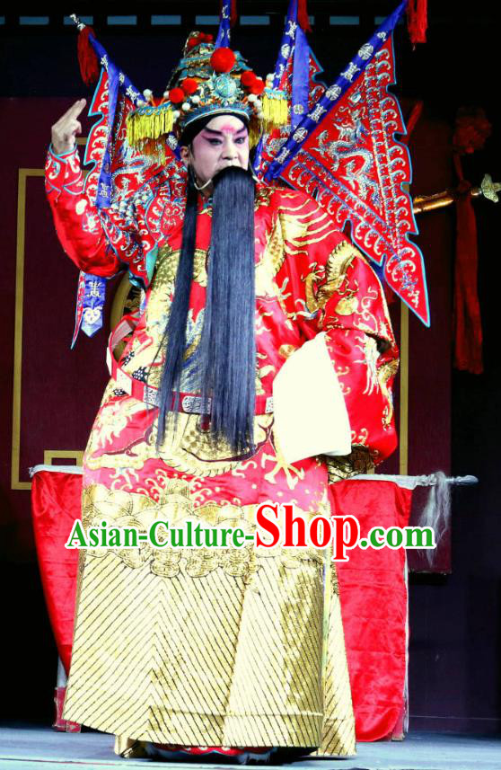 Yang He Tang Chinese Sichuan Opera General Xue Dingshan Kao Apparels Costumes and Headpieces Peking Opera Highlights Red Armor Garment Clothing with Flags